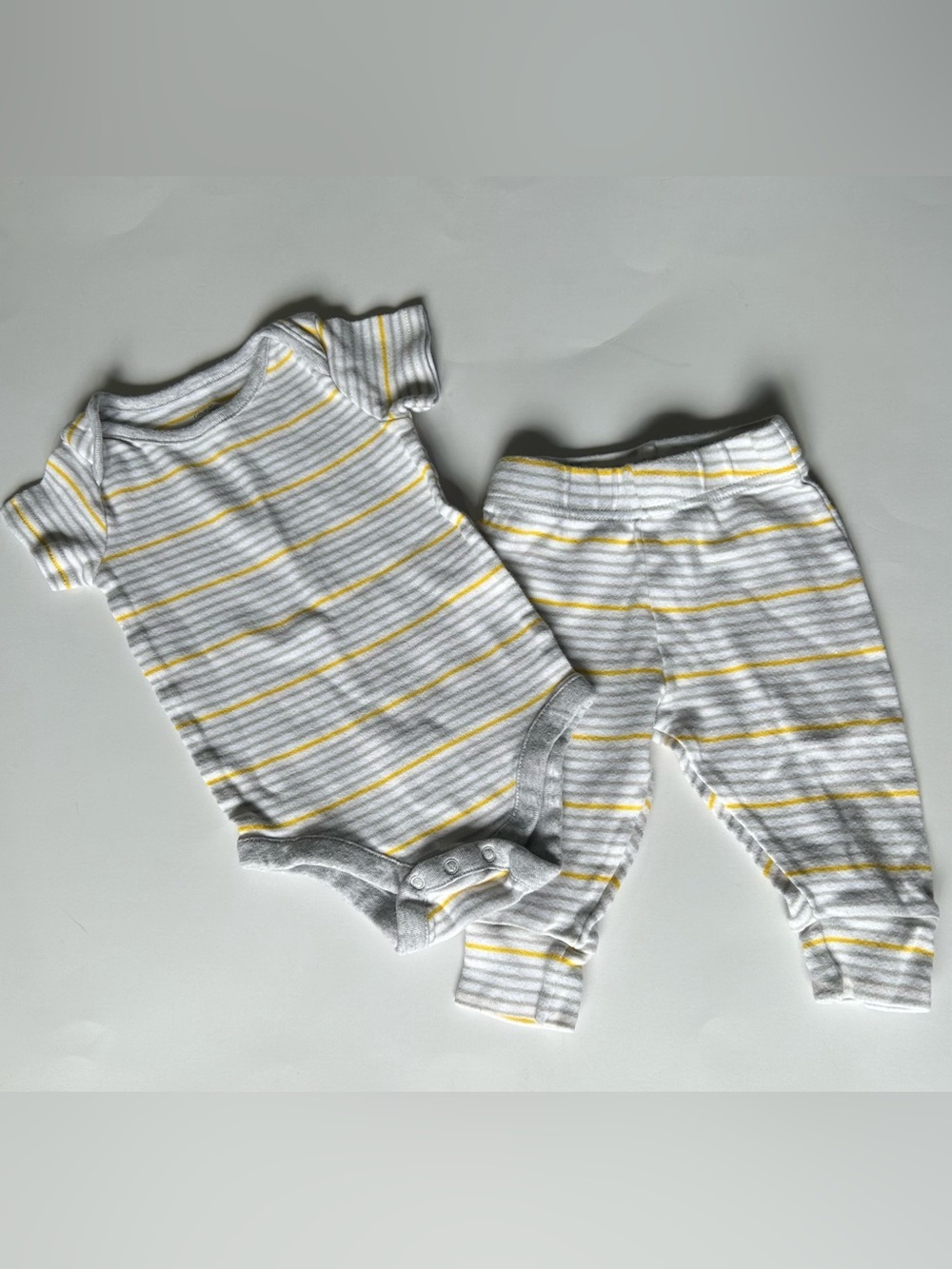 🔥4 for $25 White Bodysuit with Yellow & Gray Stripes